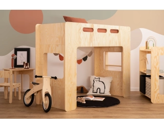 Łóżko piętrowe pojedyncze dla dziecka z antresolą  MIMI A Montessori Drewniane