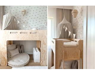 Łóżko piętrowe pojedyncze dla dziecka z antresolą  MIMI A Montessori Drewniane