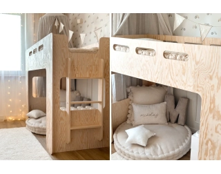 Łóżko piętrowe pojedyncze dla dziecka z antresolą  MIMI A Montessori Drewniane