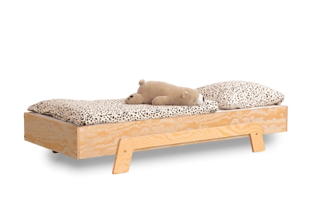 Łóżko pojedyncze dla dzieci ze stelażem PUZZLE Montessori Drewniane