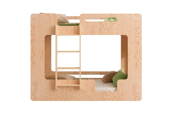 Łóżko piętrowe dla dzieci z barierkami i stelażem MIMI B Montessori Drewniane