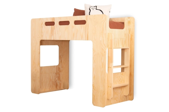 Łóżko piętrowe pojedyncze dla dziecka z antresolą  MIMI A Montessori Drewniane