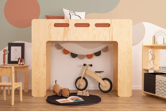 Łóżko piętrowe pojedyncze dla dziecka z antresolą  MIMI A Montessori Drewniane