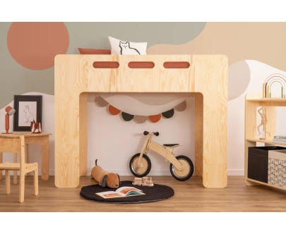 Łóżko piętrowe pojedyncze dla dziecka z antresolą  MIMI A Montessori Drewniane