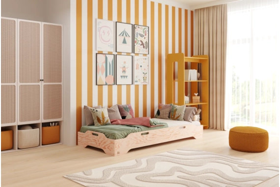 Łóżko pojedyncze dla dzieci podłogowe ze stelażem TILA 8 Montessori Drewniane