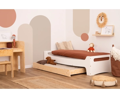 Łóżko dziecięce z szufladą i stelażem TILA 10 Montessori Drewniane