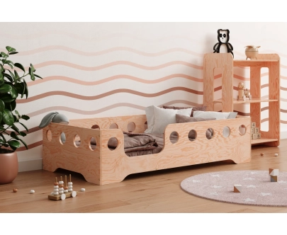 Łóżko pojedyncze dla dzieci z barierką i stelażem TILA 4 Montessori Drewniane