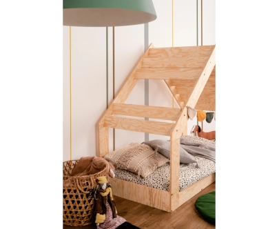 Łóżko domek dla dziecka z niską konstrukcją i stelażem MOON G Montessori Drewniane