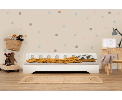 Łóżko pojedyncze dla dzieci z barierką i stelażem sofa TILA 1S Montessori Drewniane