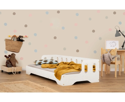 Łóżko pojedyncze dla dzieci z barierką i stelażem sofa TILA 1S Montessori Drewniane