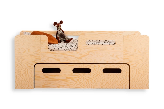 Łóżko dziecięce z szufladą i stelażem PIPI Montessori Drewniane