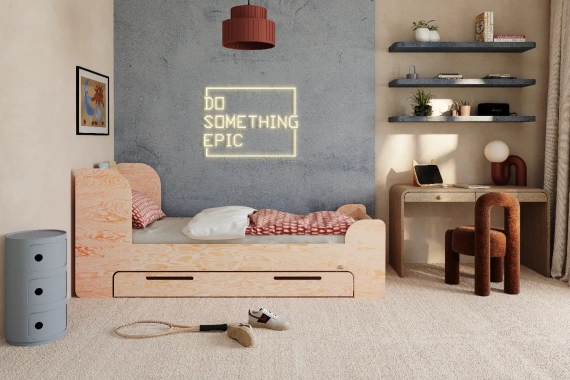 Łóżko dla dzieci i młodzieży z szufladą i stelażem FLOU D Klasyczne Drewniane