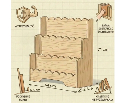 Regał na książki dla dzieci LULU Montessori Drewniany