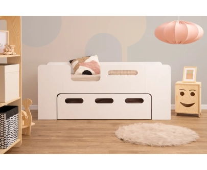 Łóżko dziecięce z szufladą i stelażem PIPI Montessori Drewniane