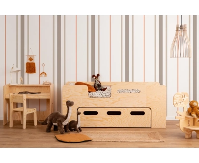 Łóżko dziecięce z szufladą i stelażem PIPI Montessori Drewniane