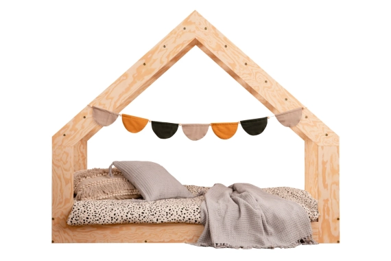 Łóżko domek dla dziecka z niską konstrukcją i stelażem MOON G Montessori Drewniane