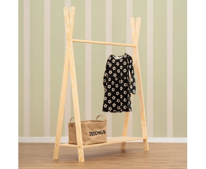 Wieszak na ubrania dla dzieci z półką na buty TIPI Montessori  Drewniany