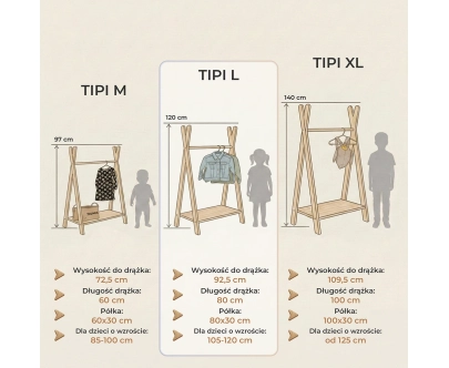 Wieszak na ubrania dla dzieci z półką na buty TIPI Montessori  Drewniany