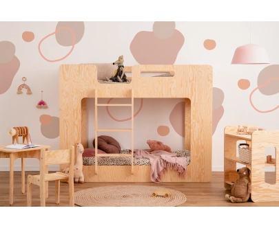 Łóżko piętrowe dla dzieci ze stelażem MIMI Montessori Drewniane