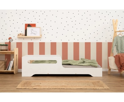 Łóżko pojedyncze dla dzieci z barierką i stelażem TILA 3 Montessori Drewniane