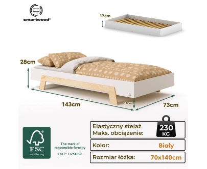 Łóżko pojedyncze dla dzieci ze stelażem PUZZLE Montessori Drewniane