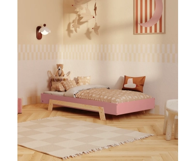 Łóżko pojedyncze dla dzieci ze stelażem PUZZLE Montessori Drewniane