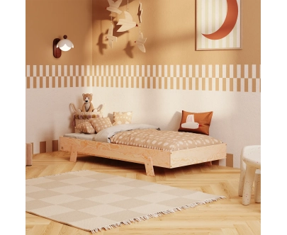 Łóżko pojedyncze dla dzieci ze stelażem PUZZLE Montessori Drewniane