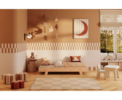 Łóżko pojedyncze dla dzieci ze stelażem PUZZLE Montessori Drewniane