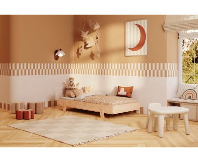 Łóżko pojedyncze dla dzieci ze stelażem PUZZLE Montessori Drewniane