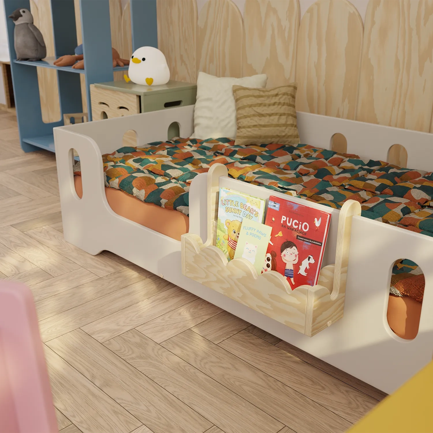Zawieszana półka na książki dla dzieci LULI Montessori Drewniana,   - Naturalny | Smartwood