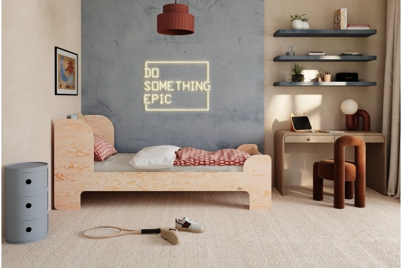 Łóżko dla dzieci i młodzieży z półką i stelażem FLOU Klasyczne Drewniane