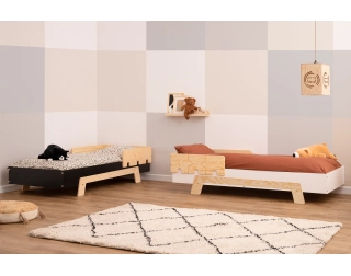 Łóżko pojedyncze dla dzieci z barierką i stelażem PUZZLE BR1 Montessori Drewniane