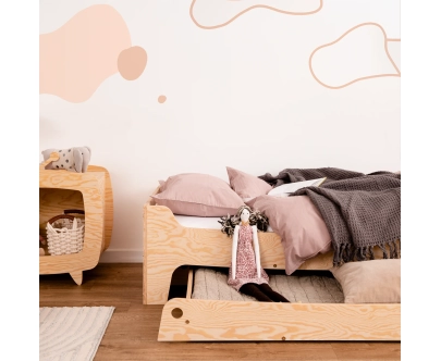 Łóżko dziecięce z szufladą i stelażem TILA 10 Montessori Drewniane