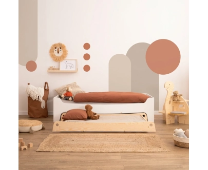 Łóżko dziecięce z szufladą i stelażem TILA 10 Montessori Drewniane