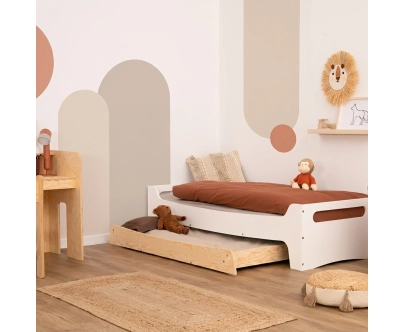 Łóżko dziecięce z szufladą i stelażem TILA 10 Montessori Drewniane