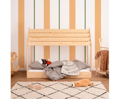 Łóżko domek dla dziecka z niską konstrukcją i stelażem MOON M Montessori Drewniane