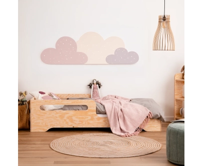 Łóżko pojedyncze dla dzieci z barierką i stelażem TILA 3 Montessori Drewniane