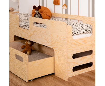 Łóżko dziecięce z szufladą i stelażem PIPI Montessori Drewniane