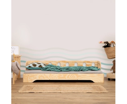 Łóżko pojedyncze dla dzieci z barierką i stelażem sofa TILA 1S Montessori Drewniane