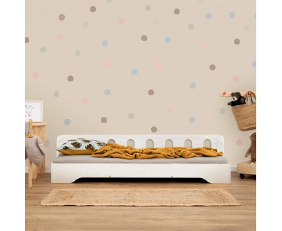Łóżko pojedyncze dla dzieci z barierką i stelażem sofa TILA 1S Montessori Drewniane