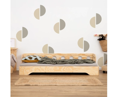 Łóżko pojedyncze dla dzieci z barierką i stelażem sofa TILA 5S Montessori Drewniane
