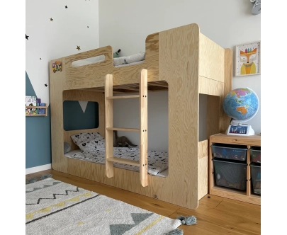 Łóżko piętrowe dla dzieci ze stelażem MIMI Montessori Drewniane