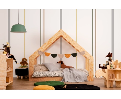 Łóżko domek dla dziecka z niską konstrukcją i stelażem MOON G Montessori Drewniane