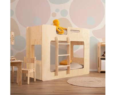 Łóżko piętrowe dla dzieci ze stelażem MIMI Montessori Drewniane