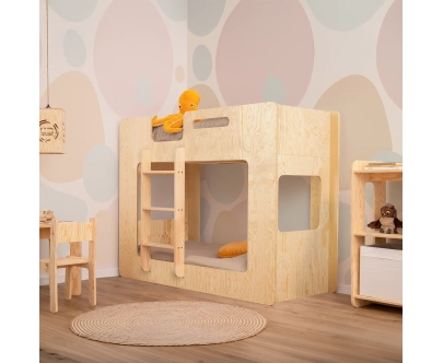 Łóżko piętrowe dla dzieci ze stelażem MIMI Montessori Drewniane