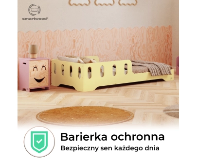 Łóżko pojedyncze dla dzieci z barierką i stelażem TILA 6 Montessori Drewniane