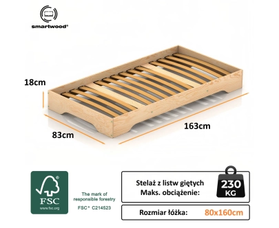 Łóżko pojedyncze dla dzieci podłogowe ze stelażem TILA 7 Montessori Drewniane