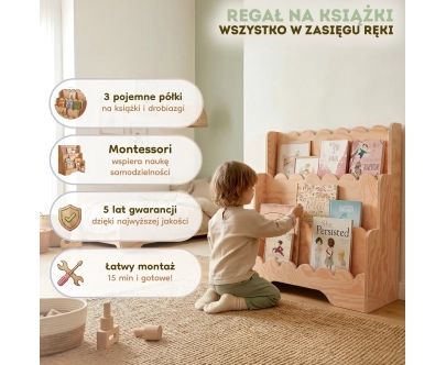 Regał na książki dla dzieci LULU Montessori Drewniany