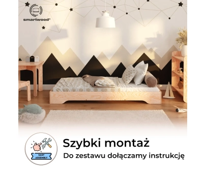 Łóżko pojedyncze dla dzieci podłogowe ze stelażem TILA 7 Montessori Drewniane