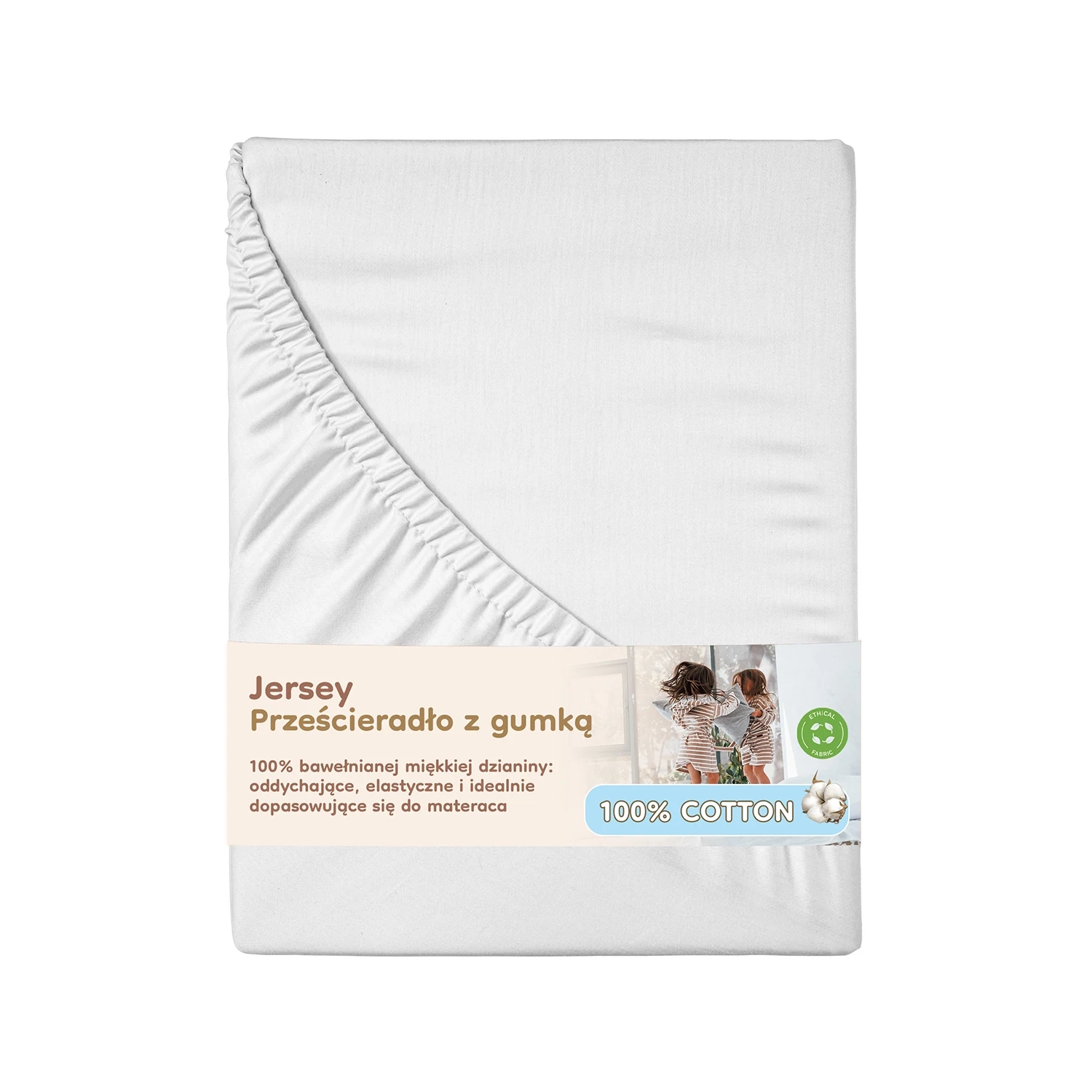 Prześcieradło 100% bawełna jersey z gumką białe,  100x200 -  | Smartwood